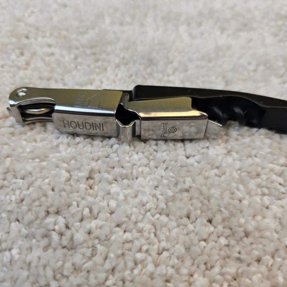 Houdini Waiters Corkscrew Black Silver Double Hinged Wine Opener Bottle‎ Opener